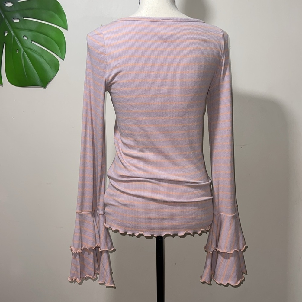 Free People Good Find Bell Sleeve Top in Dusty Pink Stripe Sz. Medium - Picture 8 of 12